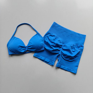 Conjunto de Yoga para Mujer, Transpirable, de Secado Rápido, Spandex/Nylon, Cuello en V, 2 Piezas, Sujetador Deportivo, Shorts de Cintura Alta con Efecto Levanta Glúteos, Sin Costuras, Control de Abdomen - Product Image 6