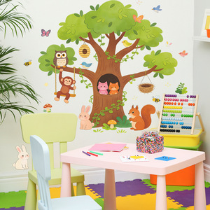 Autocollant mural <span class=keywords><strong>grand</strong></span> <span class=keywords><strong>arbre</strong></span> en PVC auto-adhésif, motif animaux de dessin animé, idéal pour chambre d'enfant et crèche - Vente chaude - Product Image 3