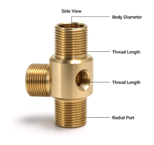Connecteur en laiton pour instrument <span class=keywords><strong>de</strong></span> laboratoire LEITE, répartiteur <span class=keywords><strong>de</strong></span> fluide à trois voies en laiton <span class=keywords><strong>de</strong></span> précision avec filetage mâle - Product Image 2