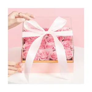 Ammy-caja de acrílico transparente con forma de corazón para pastel de boda, caja de regalo cuadrada circular con lazo de mano - Product Image 1