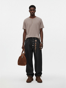 T-shirt décontracté à col rond et manches courtes pour homme, style <span class=keywords><strong>Old</strong></span> Money, couleur unie, nouvelle collection été, coupe ample rétro américaine, personnalisation du logo - Product Image 5