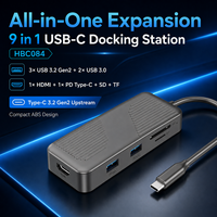 Station d'accueil USB-C 9-en-1 avec HDMI 4K+60Hz, PD 100W, 3 ports USB-C Gen2 10 Gbps + 2 ports USB-A 5 Gbps, lecteur de cartes SD/TF, boîtier ABS