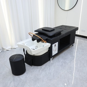 Sillón de Champú Profesional Moderno para Salón con Lavabo de Plástico, Cubierta de Cuero PU, Reposapiés Fijo, Equipo de Spa para Uso Comercial - Product Image 1