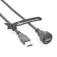 Kabel Panel Mount USB 3.0 Tipe-A Male ke Male Tahan Air IP67, Pengunci Ulir M20, 5Gbps, Dilindungi EMI untuk Enclosure Industri