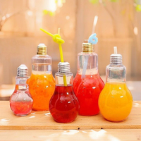 Forme d'ampoule créative de conception 200ml 250ml 300ml 400ml bouteille en verre de boisson claire bouteille de jus de lait lumière Led