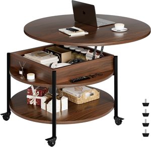 <span class=keywords><strong>Table</strong></span> <span class=keywords><strong>basse</strong></span> <span class=keywords><strong>ronde</strong></span> sur roulettes, <span class=keywords><strong>table</strong></span> roulante avec compartiment de rangement, <span class=keywords><strong>table</strong></span> circulaire à 2 niveaux pour salon et petits espaces - Product Image 1