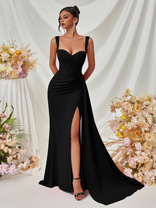 Nouvelle robe de soirée sexy à taille haute de style européen et américain, robe longue à col halter amincissante et à jupe ample pour femmes - Product Image 5