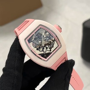 Vibrant Statement Style Pink Case White Strap Skeleton Automatic Mechanical <b>Mens</b> <b>Watch</b> <b>Waterproof</b> Luminous Sporty Fashion Newest - Product Image 1