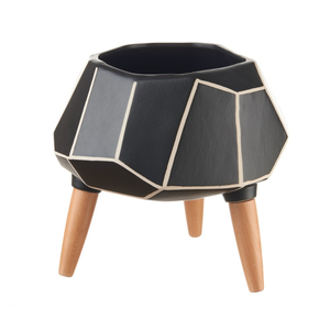 <span class=keywords><strong>Pot</strong></span> de fleurs en céramique avec pieds en bois KD, design diamant contemporain, écologique, noir et blanc, sculpté à la main - Product Image 5