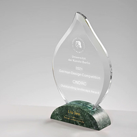 Trophées en cristal personnalisés en forme de feuille avec base en marbre, récompenses de reconnaissance, plaques de récompense en cristal avec base, cadeau, vente en gros