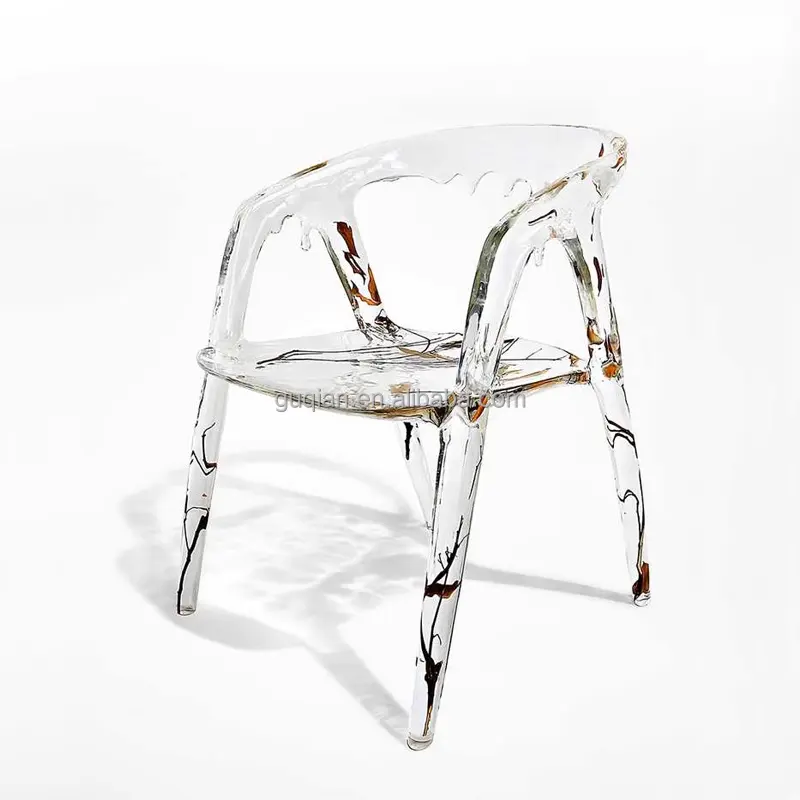 Chaise de salle à manger en résine de forme créative moderne salon personnalité de la mode art feuille de goutte fauteuil Transparent