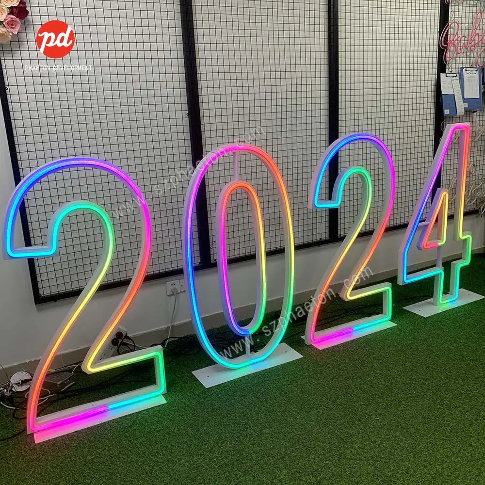 2024 Rgb 3ft 4ft 5ft Led 3d Neon Marquee Letters Nummer Licht Achtergrond Bruiloft Decoratie Voor Verjaardagsevenement Decoratie