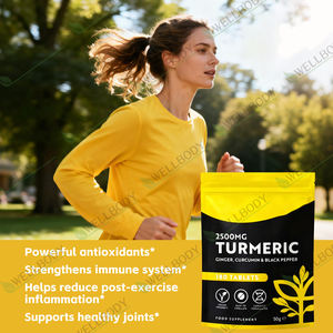 תוסף כורכום קורכומין WELLBOD OEM ODM מותג פרטי עם ביו-פרין וג'ינג'ר בטבליות, דרגת מזון, משפר חסינות - Product Image 3