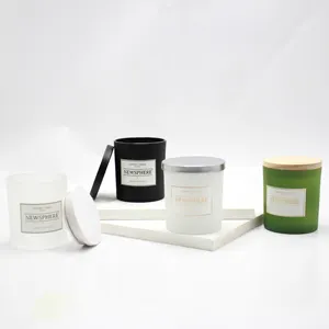 Tarros de vela de vidrio con tapa de Metal de madera, frascos vacíos baratos resistentes al calor, mate, esmerilado, blanco brillante, negro y verde, 8oz