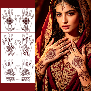 Pegatinas de <span class=keywords><strong>Tatuajes</strong></span> Temporales de Henna <span class=keywords><strong>Roja</strong></span> Marrón Personalizadas al por Mayor, Calcomanías Impermeables de Encaje Mandala Floral <span class=keywords><strong>para</strong></span> Manos, Pies y Cuerpo <span class=keywords><strong>para</strong></span> Mujeres - Product Image 1