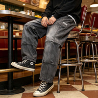 Jeans amples personnalisés style Y2K Grunge, respirants, avec boutons en cristal, en denim noir délavé, coutures éco-responsables, faible MOQ