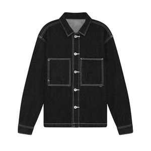 Nouveautés Mode Décontractée Confortable Style Unisexe Veste Oversize Noire Délavée avec Surpiqûres Contrastantes Blanches - Product Image 1