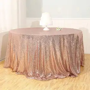 Hot Sale Birthday Wedding Banquet Cake Dessert Table Linen Cloth Overlay Rose Gold Round 50 Inch Sequin Tablecloth