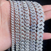 Pulsera de Cadena Cubana de Plata de Ley 925 Maciza con Moissanita de 6-15mm, Estilo Miami Iced Out, Joyería Hiphop para Hombre, Regalo