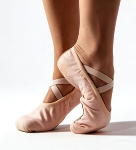 Chaussons de danse classique en toile rose chair à jointure fendue pour femmes, semelle souple, chaussons de <span class=keywords><strong>ballerine</strong></span> extensibles pour filles - Product Image 1