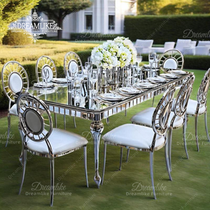 शादी भोज टेबल स्टेनलेस स्टील फ्रेम ग्लास डेस्कटॉप होटल इवेंट टेबल शादी फर्नीचर डाइनिंग टेबल सेट - Product Image 3
