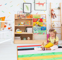Organisateur de jouets en bois massif de qualité supérieure à quatre niveaux, respectueux de l'environnement, bibliothèque en bois pour tout-petits et salle de classe