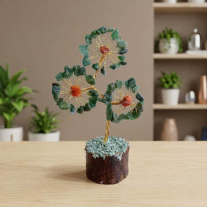 Árbol de flores de jade verde, figura artesanal de árbol de flores de jade con alambre dorado y centro rojo para decoración del hogar - Product Image 2