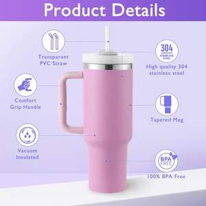Bouteille isotherme sous vide en acier inoxydable 20oz 30oz 40oz violette avec logo personnalisé pour café - Product Image 3