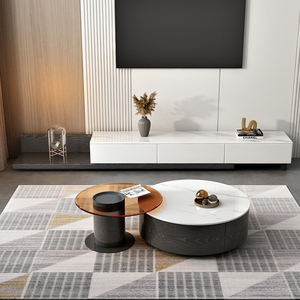 Juego de <span class=keywords><strong>Mesa</strong></span> de Centro Redonda de Madera y Mármol de Lujo Moderno y Mueble <span class=keywords><strong>para</strong></span> <span class=keywords><strong>TV</strong></span> Multifuncional con Cajones <span class=keywords><strong>para</strong></span> Sala de Estar, Diseño Decorativo - Product Image 4