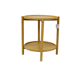 Mesa redonda pequeña de bambú, mesita de noche, mesa de centro pequeña para sofá de sala de estar, estilo minimalista, almacenamiento moderno de doble capa - Product Image 4