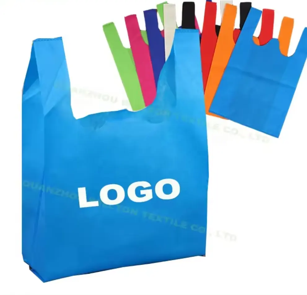 Factory Wholesale Supermarket Shopping Bag Small Grocery Bag Non Woven T-Shirt Packaging Bag With Logo