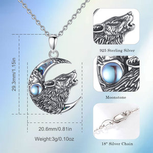 Collier pendentif lune en nacre et pierre de lune Merryshine pour homme, style nordique celtique, lune croissante, loup - Product Image 2