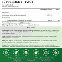 Complément alimentaire en gouttes liquides de berbérine HCL OEM 1200 mg, racine de berbérine, cannelle de Ceylan, système immunitaire, santé cardiaque