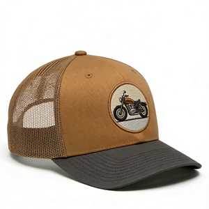 Gorra Trucker de 6 Paneles de Lona de Algodón con Bordado de Motocicleta, Malla Transpirable en la Parte Trasera, Cierre a Presión, para Deportes al Aire Libre de Verano y Pesca - Product Image 4