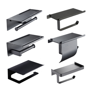 Portarrollos de tejido montado en la pared negro de acero inoxidable 304, toallero con estante para teléfono móvil, soporte de papel higiénico para Baño - Product Image 1