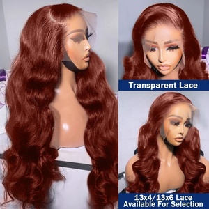 Brunette Auburn cuivre brun rougeâtre vague de corps dentelle perruque de cheveux humains HD 13x6 dentelle frontale perruque sans colle perruque de cheveux humains pré plumé - Product Image 4