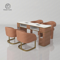Table de manucure moderne de luxe Madamcenter avec plateau en pierre et ensemble de deux chaises de manucure pour mobilier de salon