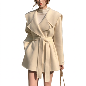 Abrigo de lana estilo francés para mujer, cinturón, corte holgado, manga larga, ropa de abrigo informal para otoño - Product Image 5
