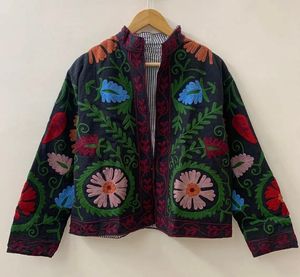 Chaqueta Corta de Algodón para Mujer, Bordada a Mano con Diseño Floral, Cuello Mandarín, Manga Larga, Secado Rápido, para Verano e Invierno - Product Image 1