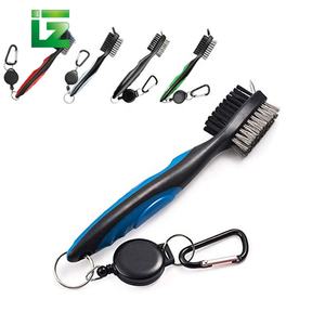 Limpiador de zanjas multifuncional de doble cara para palos de golf, cepillo de limpieza para palos de golf con clip de tirolesa retráctil, venta al por mayor - Product Image 4