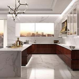 Modèle d'îlot central personnalisé, design en marbre, pierre frittée, chambre d'hôtel, cuisine moderne, armoire - Product Image 4