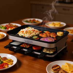 Plancha Raclette para 8 Personas con Revestimiento Antiadherente, Placa Desmontable, 1300W, Control de Temperatura, para Cocinar en Interiores - Product Image 2