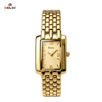 Montre à quartz carrée BELBI 8250 pour femme, bracelet en alliage doré Shanghai, verre minéral, résistance à l'eau 3 ATM, style rétro élégant et décontracté