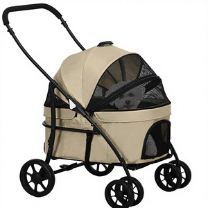 Poussette pliable 2-en-1 pour chien et chat avec coussin amovible et laisse de sécurité - Product Image 1
