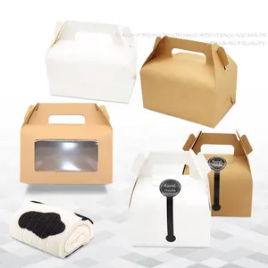 批发透明PVC窗拉手取出容器牛皮纸饭盒带密封贴纸的蛋糕盒