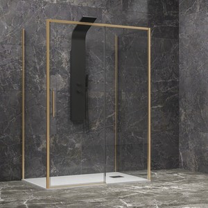 Kamalu KLA-4000G Box Doccia Scorrevole a 3 Lati Oro Satinato 75x110x75 Vetro Temperato Telaio Spazzolato per Bagno Moderno Hotel - Product Image 1