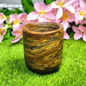 Healing Gemstone Natural Crystal Cup Hand Carved Crystal Crafts Iron Tiger Eye Stone Cup For Gift