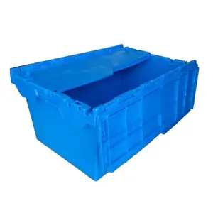 Nhà Máy QS Bán Buôn Tùy Chỉnh Nhựa Tote Đính Kèm Nắp Container Nestable Stackable Crate Phù Hợp Với Dolly Cho Giao Thông Vận Tải Thùng