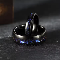 Gentdes Jewelry Fashion Rings 4MM High Poli Blue Sandstone Inlay Tungstène Wedding Band Women Black Tungsten Ring