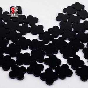 BaiFu Jewelry moda plana doble cara tréboles de cuatro hojas ónix negro natural - Product Image 2